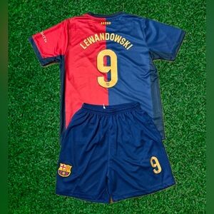 Barcelona Lewandowski Kids Toddler & Youth Size Soccer Jersey Kit - BRAND NEW
